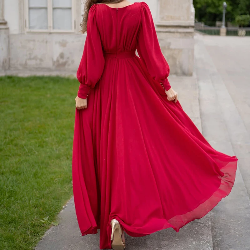 Осеннее новое тонкое вечернее длинное платье с длинным рукавом сексуальное