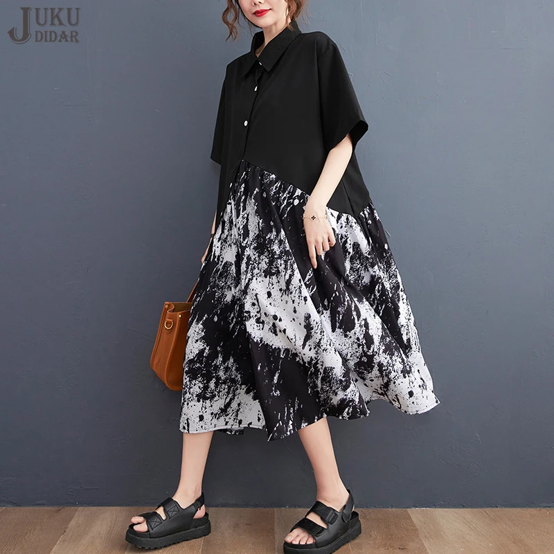 

Новое прямое дизайнерское новое летнее женское повседневное коричневое платье-рубашка с принтом женское длинное большое платье в Корейско...