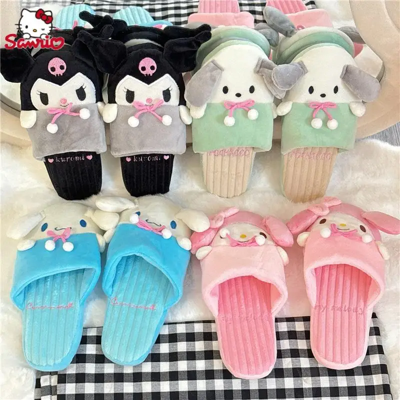

Kawaii Sanrio Kuromi Cinnamoroll Plush Slippers Fluffy Cute Cartoon My Melody Cotton Slippers Women Warm Slippers Christmas Gift