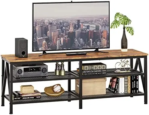 

Stand for 65 70 inch TV, Long 63" TV Media Console Table, TV Cabinet with 3-Tier Storage Shelves, Industrial Entertainment C