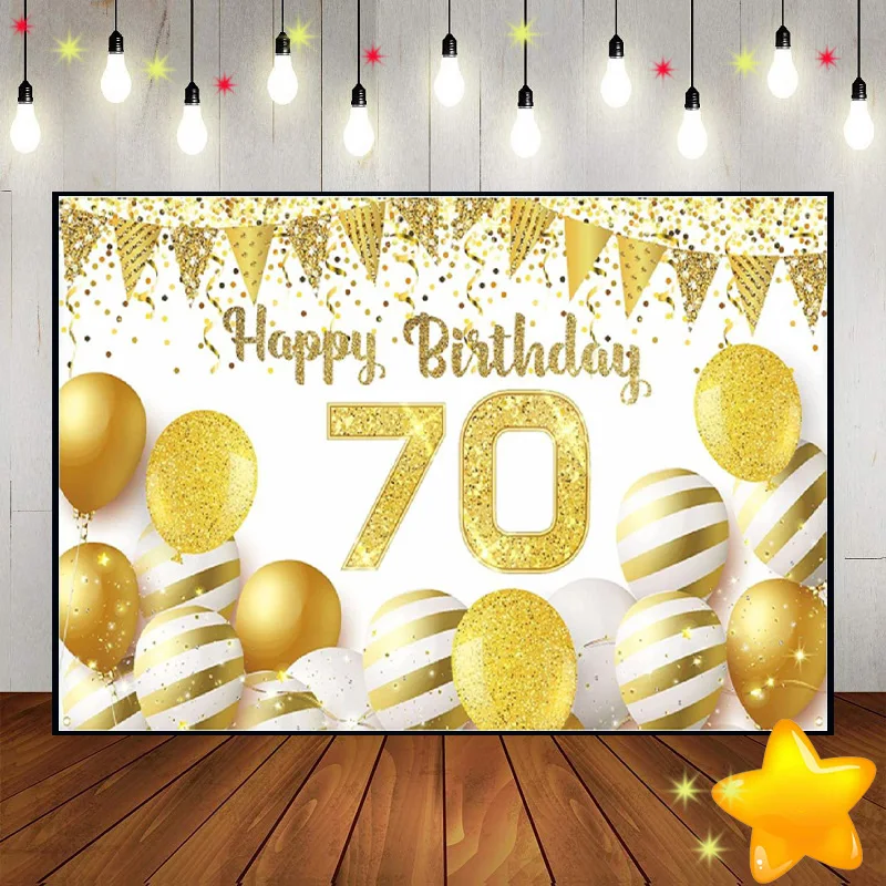 

Happy 70th Birthday Background Custom Backdrop Decoration Photo Man Photography Backdrops Sweet Adult Prince Boy Golden Banner