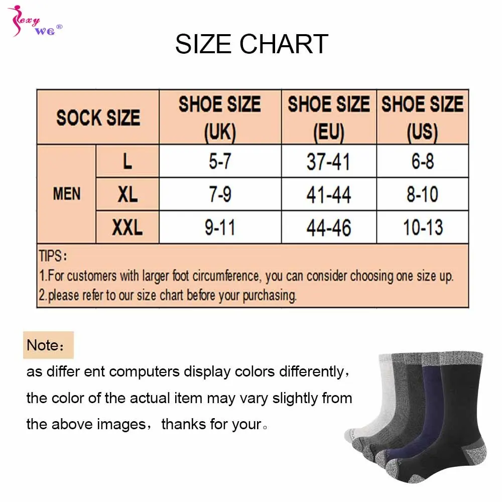 SEXYWG 5 Pairs/Set Winter Professional Men's Sports Sock Outdoor Keep Warm Cycling Running Hiking Skiing Men Crew Socks