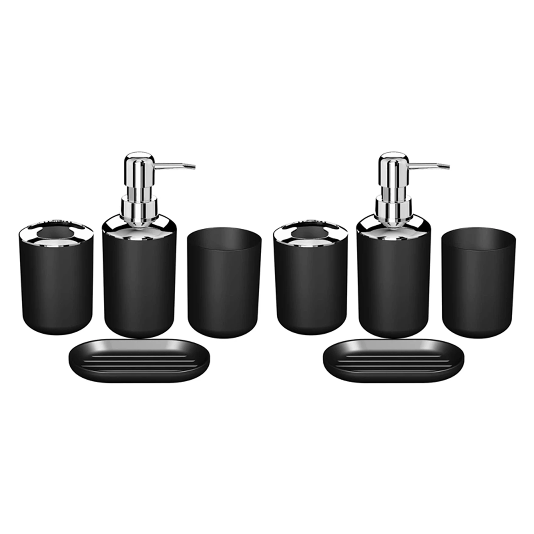 

8 Pcs Plastic Bathroom Accessory Set,Bath Toilet Brush Accessories Set With Toothbrush Holder,Toothbrush Cup(Black)