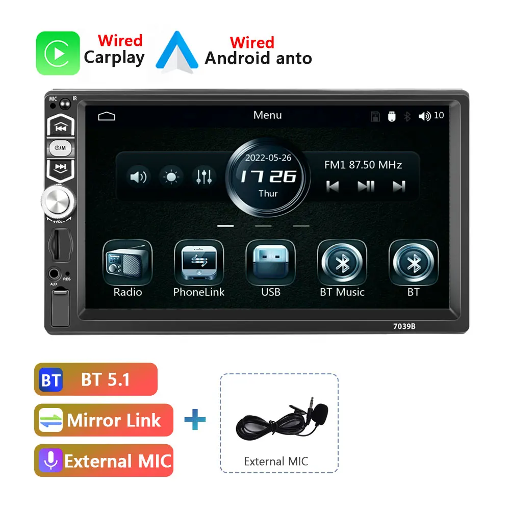 

Автомагнитола Podofo универсальная, мультимедийный плеер на Android, с 7 "сенсорным экраном, Bluetooth, без проводов, Типоразмер 1DIN