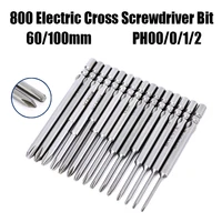 5pcs 60100mm 800 electric cross screwdriver bit set 4mm round shank magnetic phillips impact batch head screwdriver drill bit