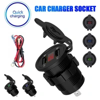 dual usb charger car power socket adapter led display with dust cover motorcycle chargin for iphone xiaomi samsung pc
