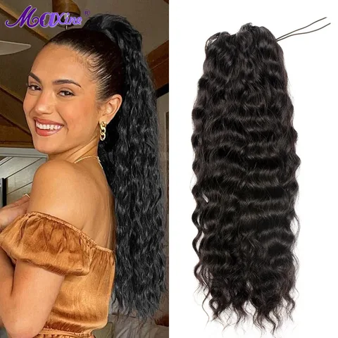 Конский хвост Maxine Water Wave, 100% наращивание человеческих волос, хвост на шнурке, длинный конский хвост, заколка в шиньоне для женщин, натуральные волосы