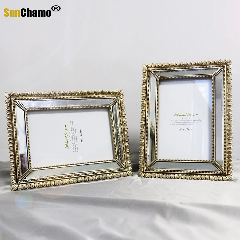 

New Nordic Mirror Glass Photo Frame 2.5 Inch 6 Inch Retro Carved Four-leaf Clover Set High-end Exquisite Model Room Resin