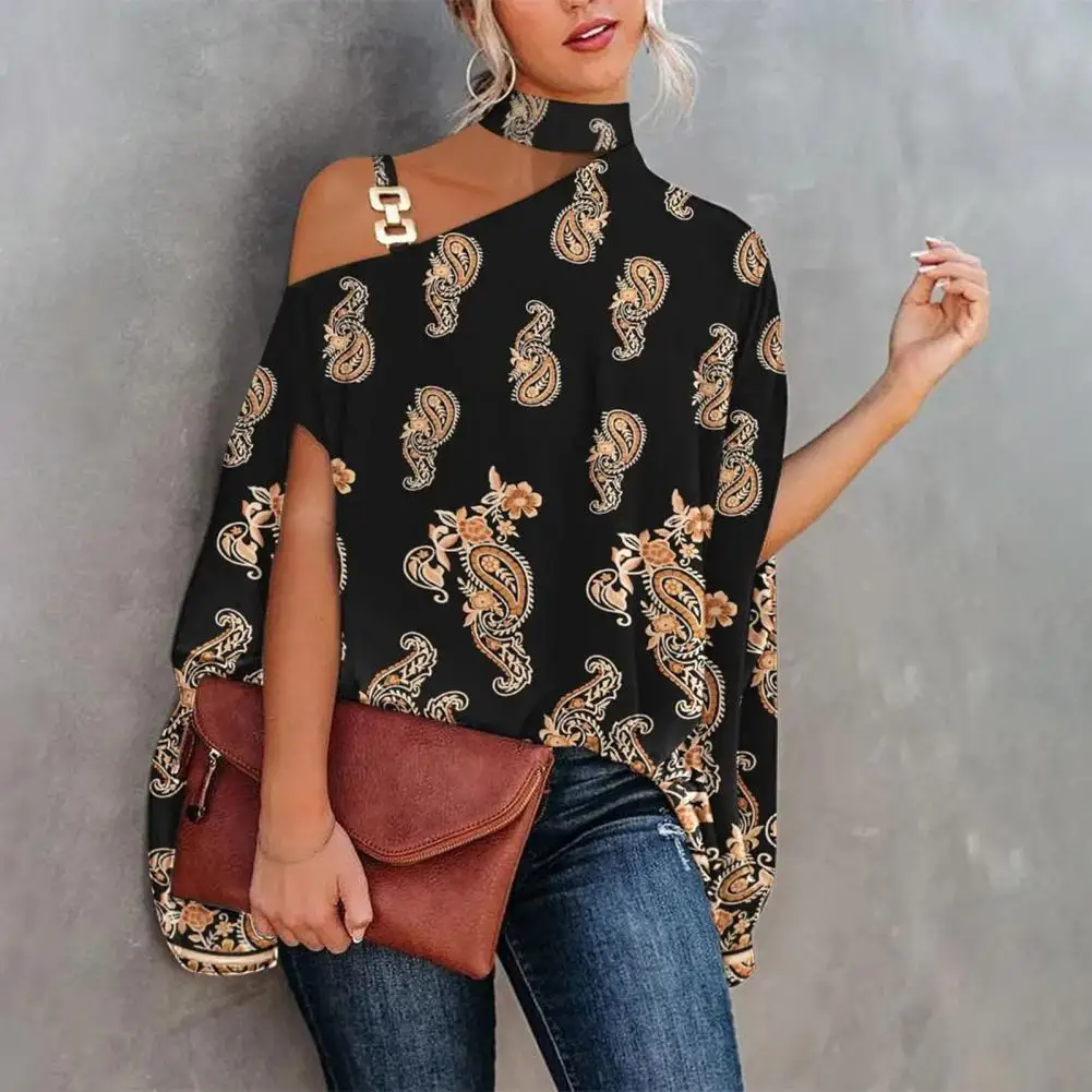 

Women Blouse Casual Loose Batwing Sleeve Stand Collar Off Shoulder Shirts Summer Office Lady Blouses Elegant Tops for Travel