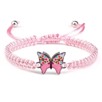 adjustable pink butterfly pendant bracelet for women handmade braided string braceletbangles lucky girl jewelry friendship gift