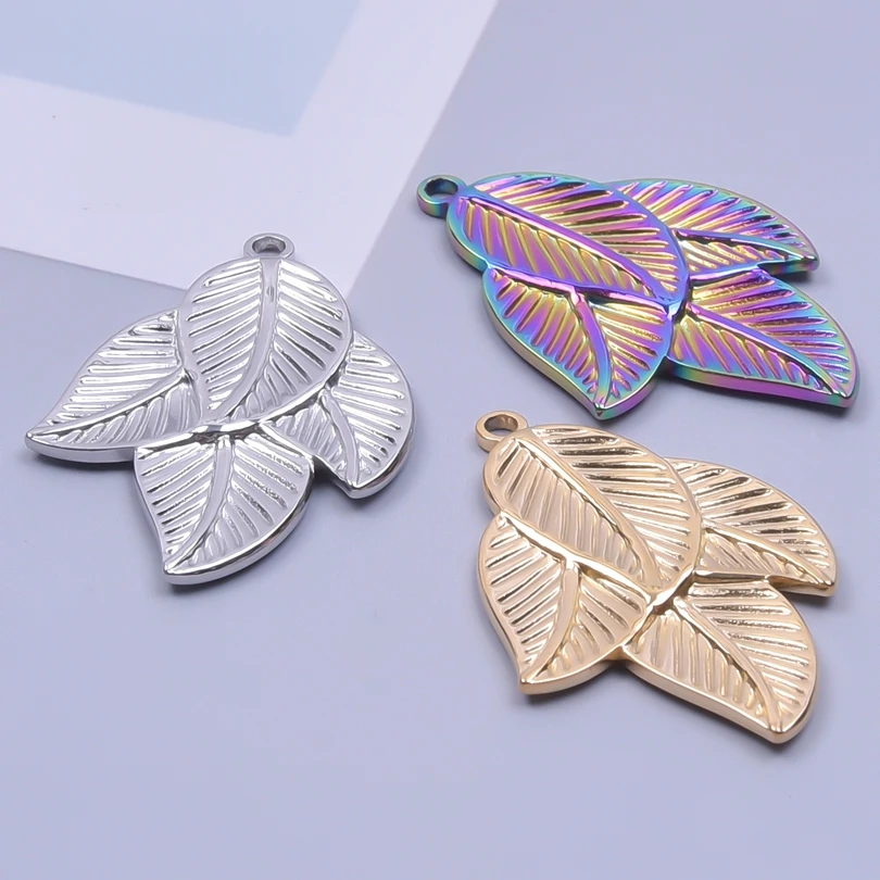 

Mix Rainbow/Silver/Gold Color Leaf Charms For Jewelry Making Necklace Earrings Bracelets Accessories DIY Stainless Steel Pendant