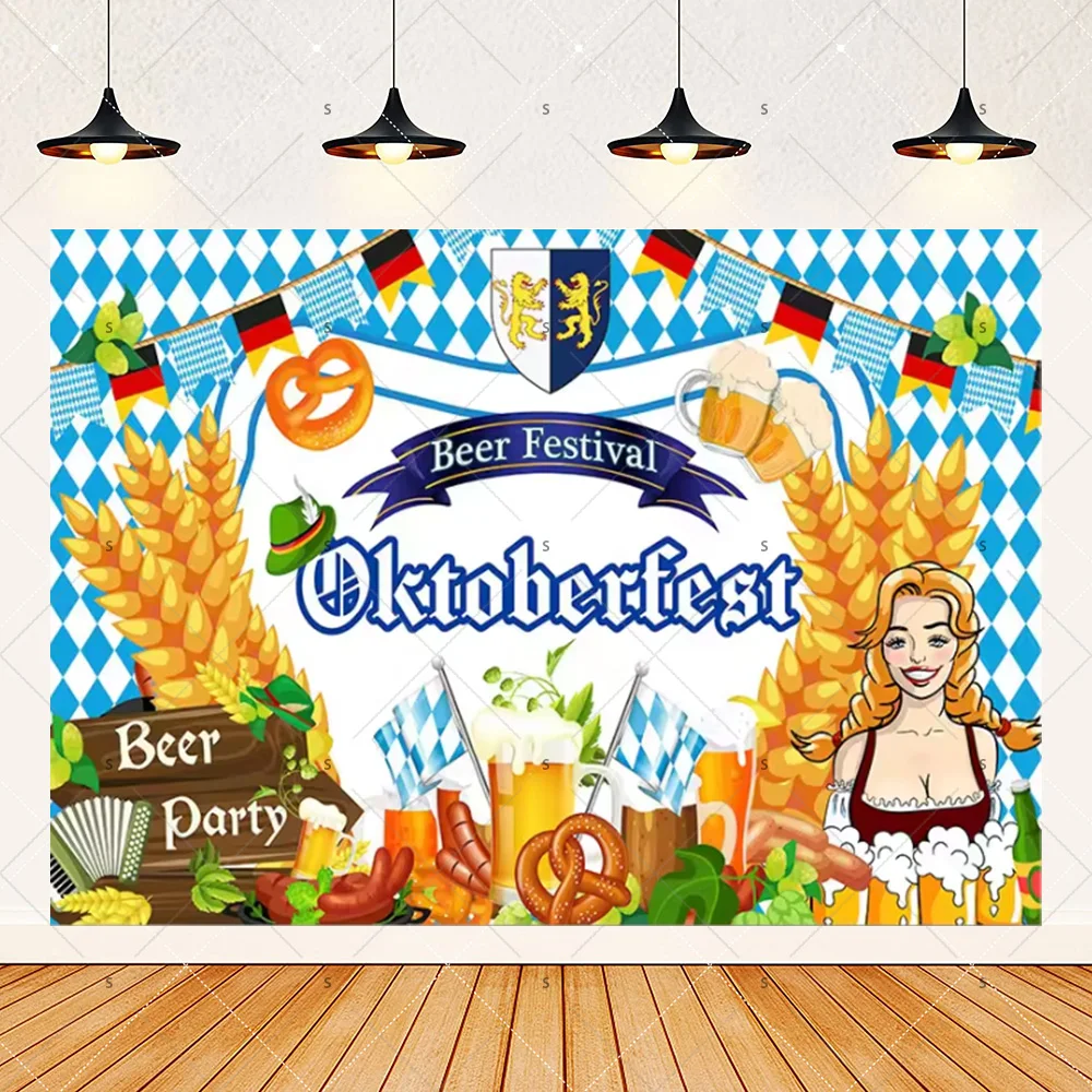 

Munich Oktoberfest Theme Party Backdrop German Beer Festival Decoration Background Bavarian Style Wheat Banner Photo Shoot Props