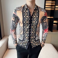 2022 high quality men floral shirt long sleeved tuxedo slim shirt fashion mens designer retro printed shirt camisa masculina 4xl
