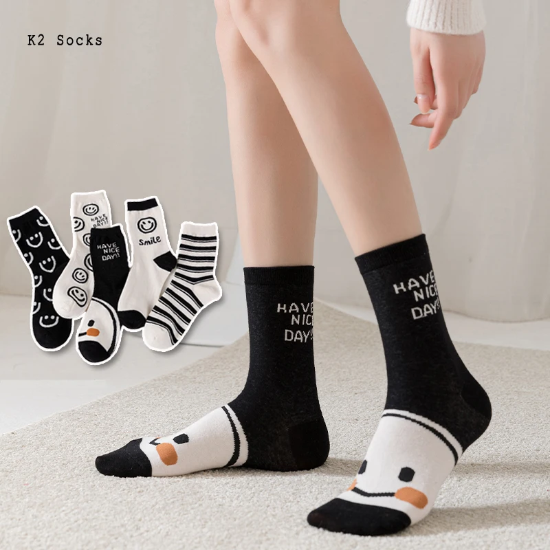 

New Japanese Smile Kawaii Stocking Cotton Harajuku Ins Original Cute Funny Printed Fashion Hip Hop Student Long Men Women Socks
