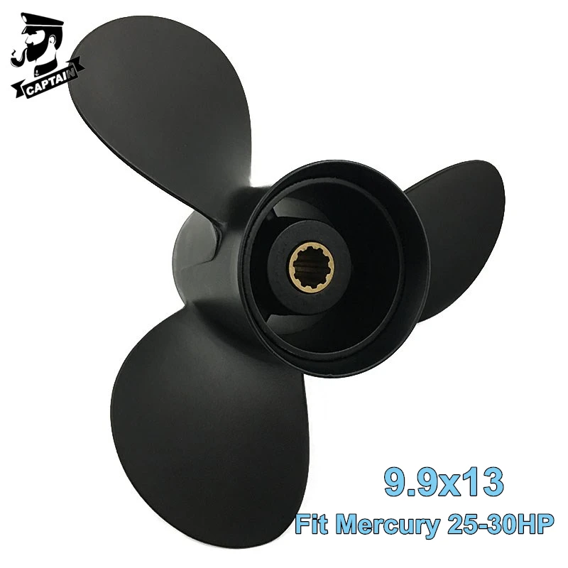 Captain Marine Outboard Propeller 9.9x13 Fit Mercury Mariner 25HP 28HP 30HP Aluminum Mercury Propeller 3 Blades 10 Tooth Spline