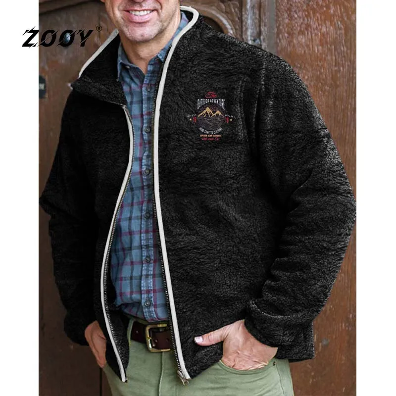

Winter Fleece Jackets For Men Designer Motorcycle Long Sleeve Overcoat Work Vest Black Man Vintage Zipper Fly Coat Overwear