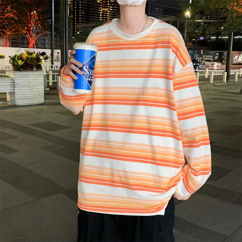 

2022 Spring Autumn Striped Casual Bottoming T-Shirts New Harajuku Trend Long Sleeve Unisex Clothes Hip Hop Oversized Streetwear