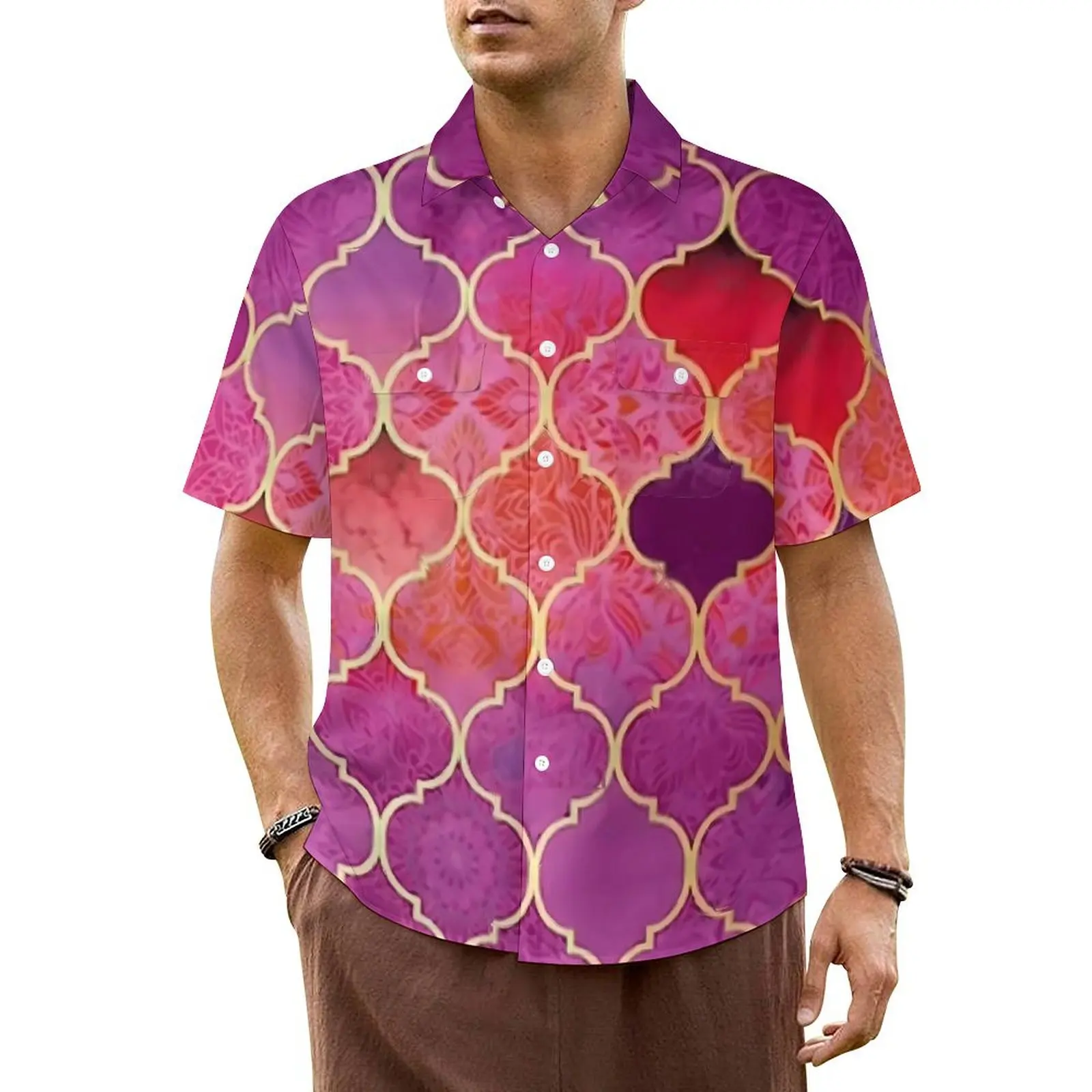 Розовая пляжная рубашка с эффектом омбре мужские Элегантные повседневные