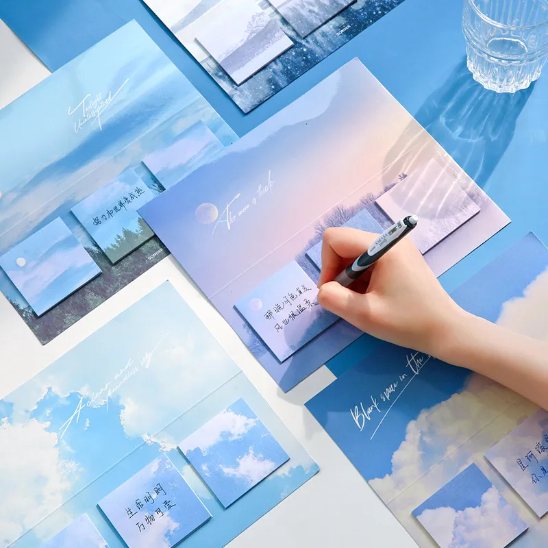 

60 Pcs Deep Forest Blue Sky Memo Pads Sticky Notepad Diary Creative Notes Korean Stationery Deco Memo Pads