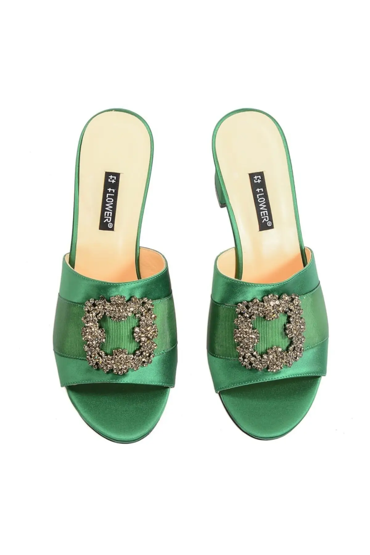 

Green buckle women heels slippers