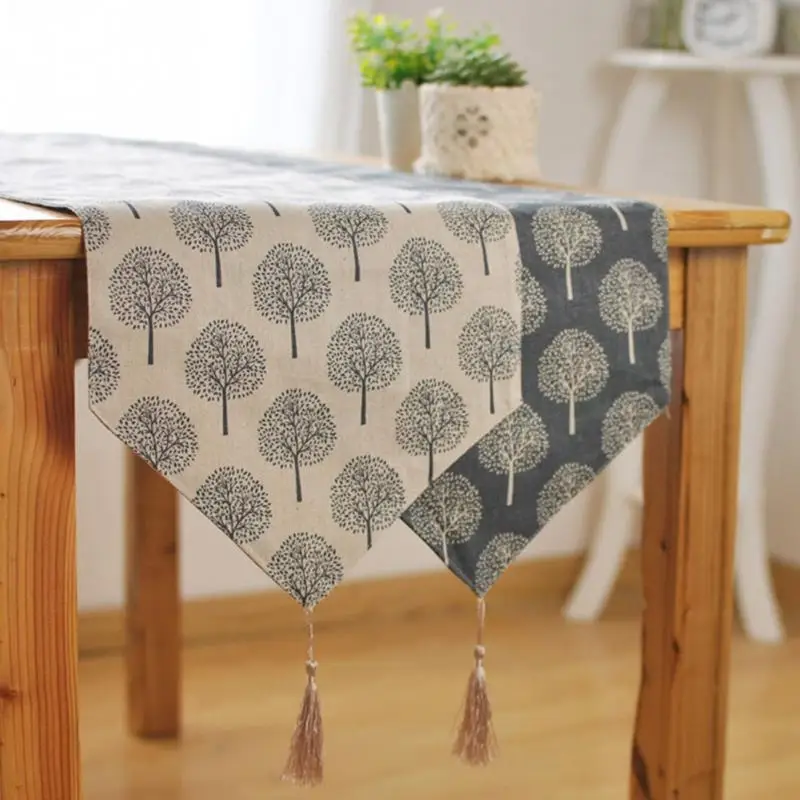 

6 33cm*160/180/200/220/240cm 5Size Table runner Modern Tree pattern Chirstmas party wedding Decor crafts Linen cotton