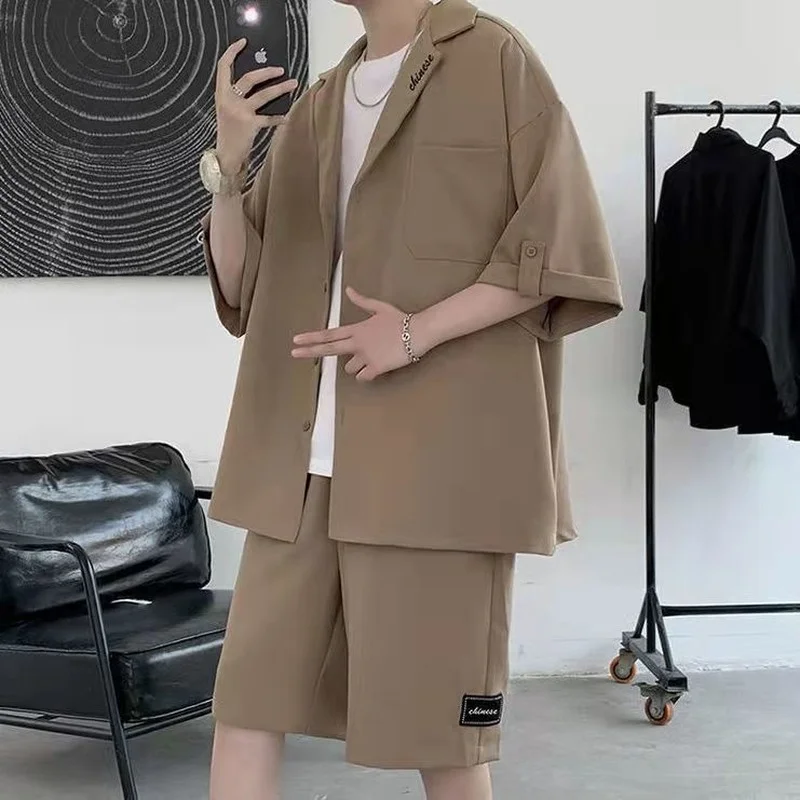 2023 Summer New Men Clothing Set England Style Suit Mens Loose Casual Short Sleeve Shorts Designer Clothes Thin Two Piece Set