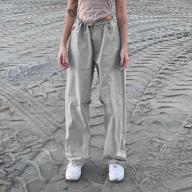 

Grey Baggy Cargo Pants y2k Streetwear Fashion Streetwear Sweatpants Ruched Big Pockets Trousers Korean Retro Outfits