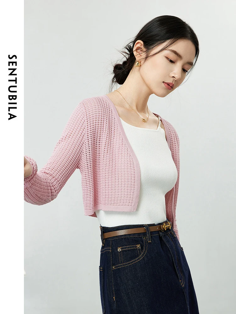 SENTUBILA Укороченный вязаный кардиган с v-образным вырезом пальто 2024 весна-лето