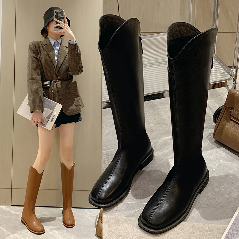 

2022Autumn Winter Women Chelsea Knee High Boots 2022 New Fashion Motocycle Boots Thick Platform Casual Ladies Shoes Zipper Botas