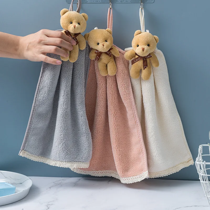 

30X36CM Towel Hanging Soft Coral Velvet Kitchen Household Cartoon Cute Water Absorbing Thickened Cleaning Hands Drying Towel