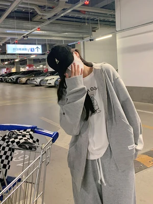 

Coat Women's Cardigan Winter Jacket Loose New Sports Casual Jogging Jacket Long Sleeve Hooded Gray