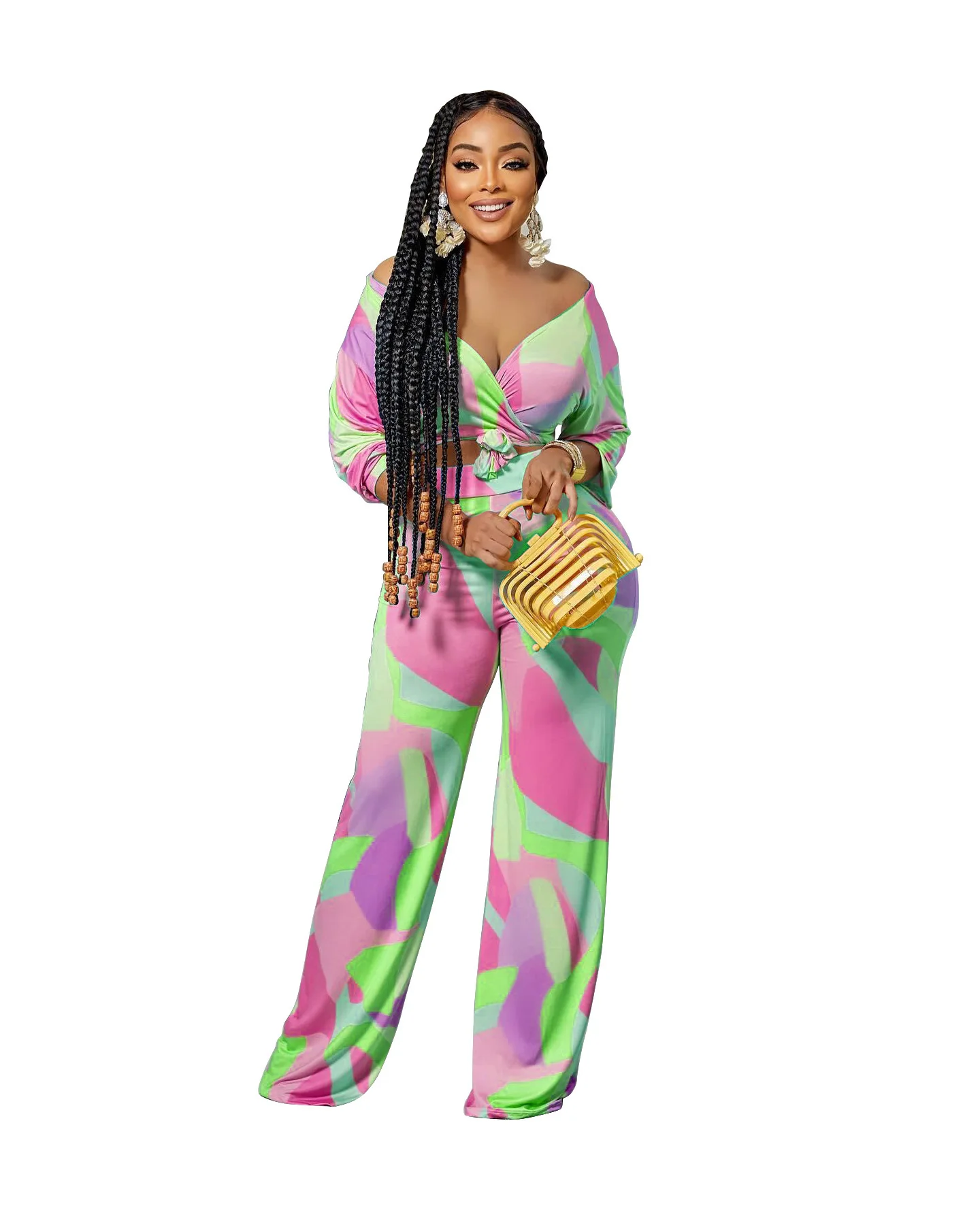 

Zoctuo Tracksuit Outfits Two 2 Piece Sets Casual Chic Tie Dye Women's Set Elegant V-neck Shirt Tops And Straight Pants Suit