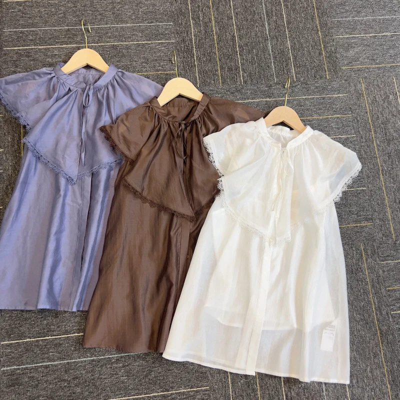 

2023 Summer New Arrival Blouse Japanese Fashion Mujer Blusa Thin Cute Drawstring Laciness Lapel Sleeveless Shirts