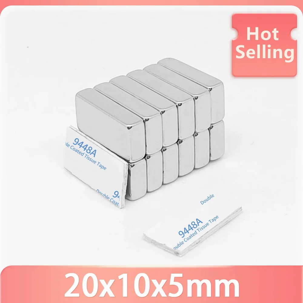 Блок 20x10x5 мощные сильные магниты с двухсторонней клейкой лентой 3