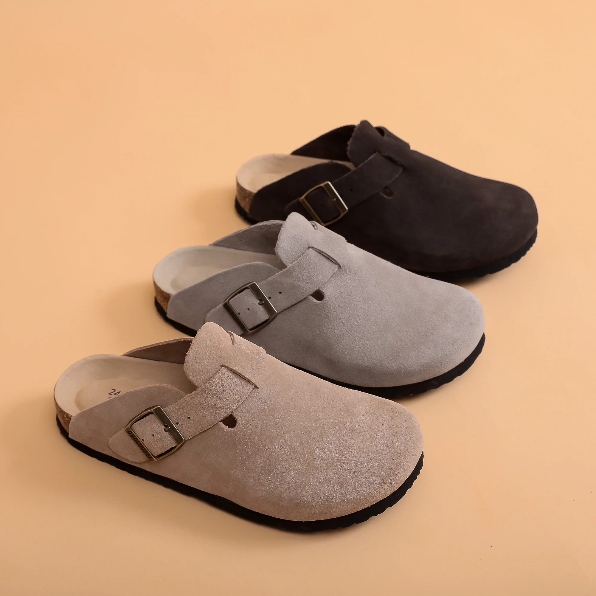 2023 Spring Women's Closed Toe Slippers Cow Suede Leather Sandals For Women Men Fashion Mule Clog Slides 35-46