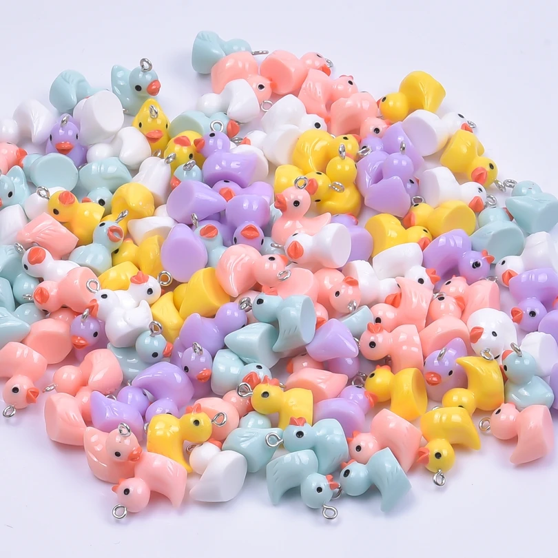 Купи 10pcs/lot Cute Duckling DIY Handmade Keychain Earrings Decorate Multicolor Resin Charm Pendants Accessories Craft Materials за 166 рублей в магазине AliExpress