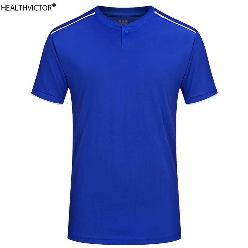 

Quick Dry Breathable Man T-shirt Outdoor Sports Plain O-neck Button Casual Men Short Sleeve Soccer Training Jersey T Shirt