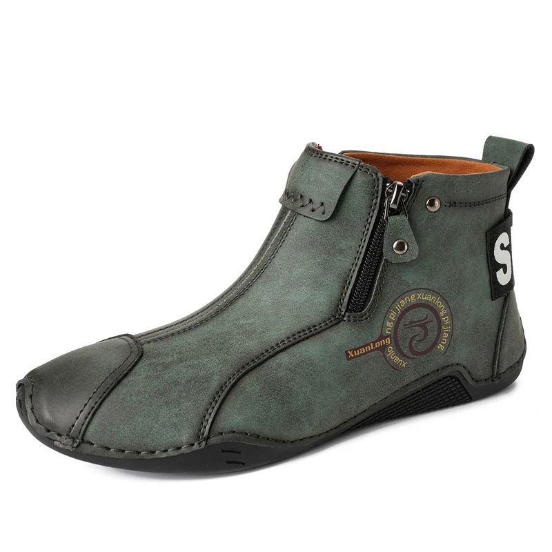 

High Quality Leather Autumn Winter Men Shoes Warm Plush Snow Boots Outdoor Fur Motorcycle Boots Ankle Boots Men's Western Boots