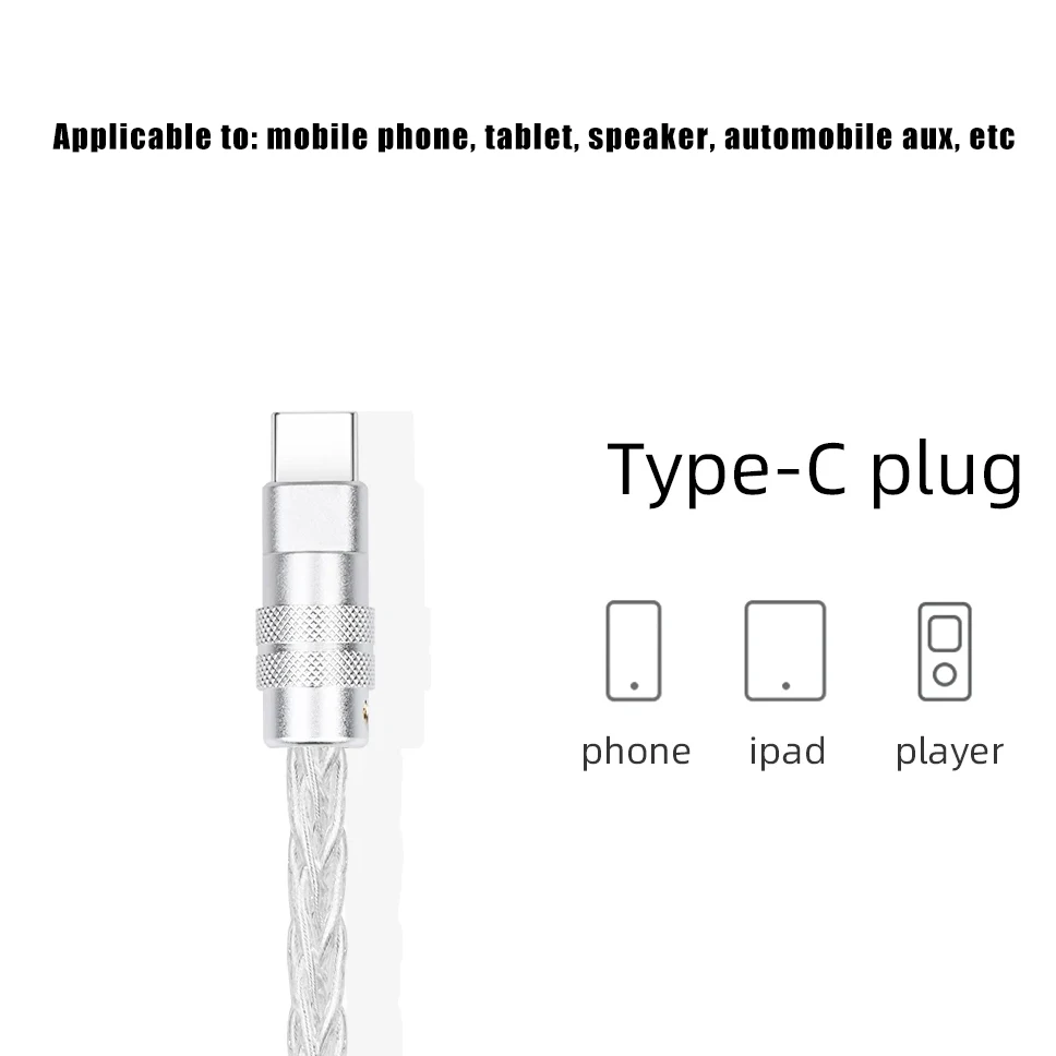 Фото HIFI USB Type-C кабель с разъемами 3.5 мм, 2.5 мм, 4.4 мм AUX, аудиокабель Type-C с серебряным покрытием OCC для автомобильных колонок и плееров №5
