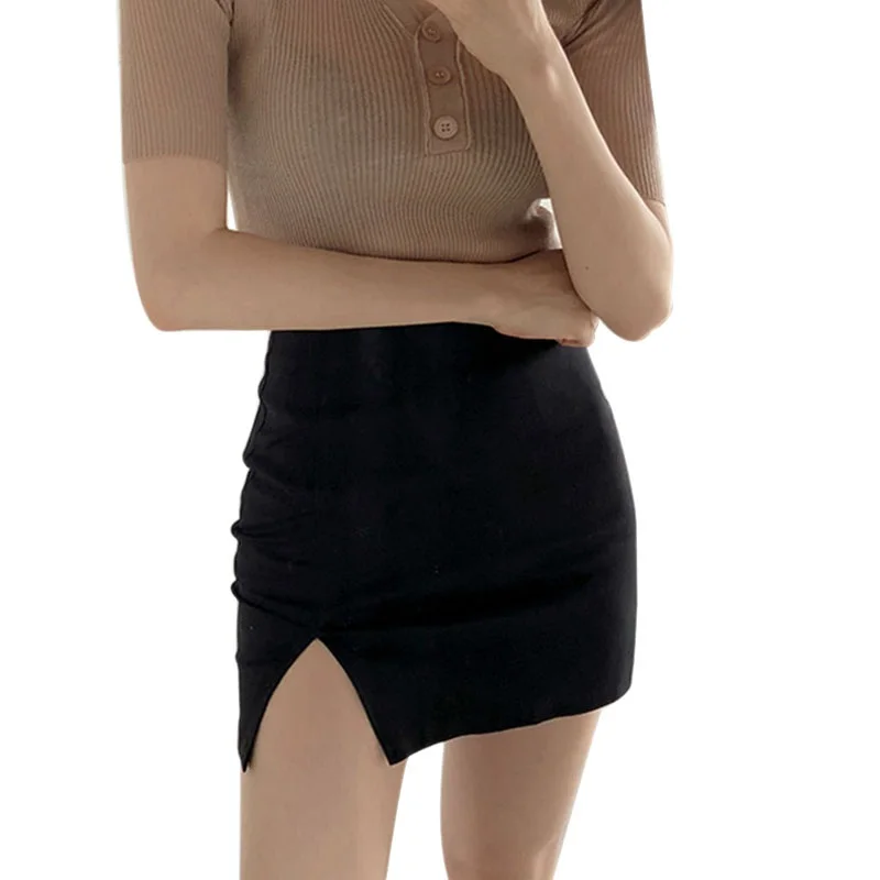 Женская Облегающая Мини-юбка С Высокой Талией И Разрезом По Бокам. Удобные