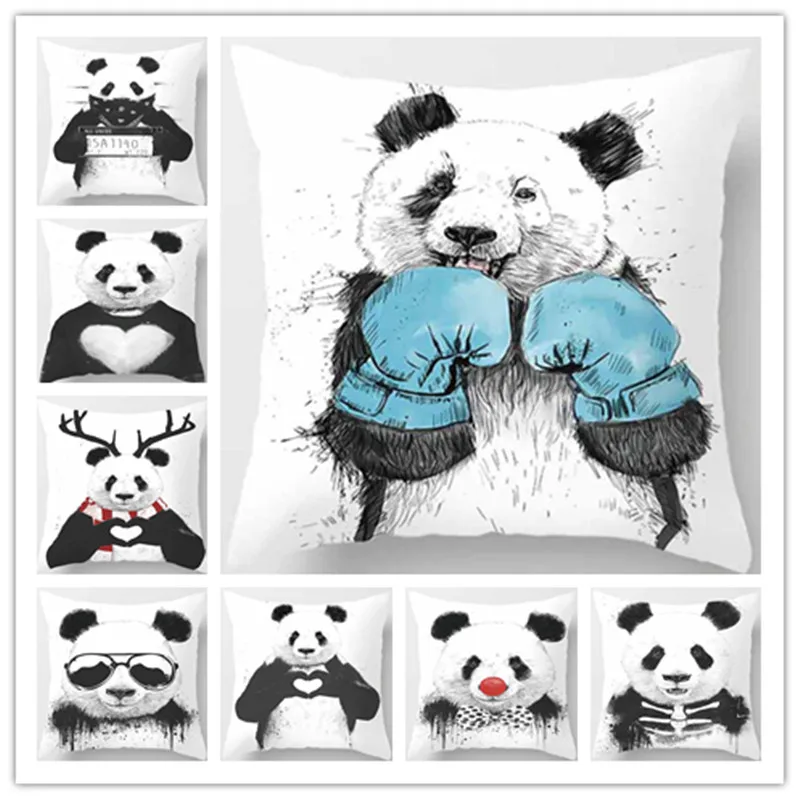 

Panda Big Head Sticker Print Square Pillowcase Home Decor Car Sofa Cushion Cover