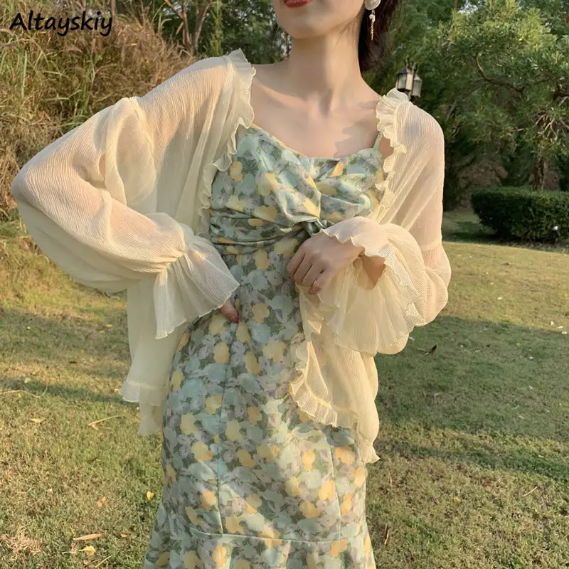 

Shirt Women Sweet Ins Summer Open Stitch Elegant Edible Tree Fungus Sun-proof All-match Female Loose Butterfly-sleeve Fashion
