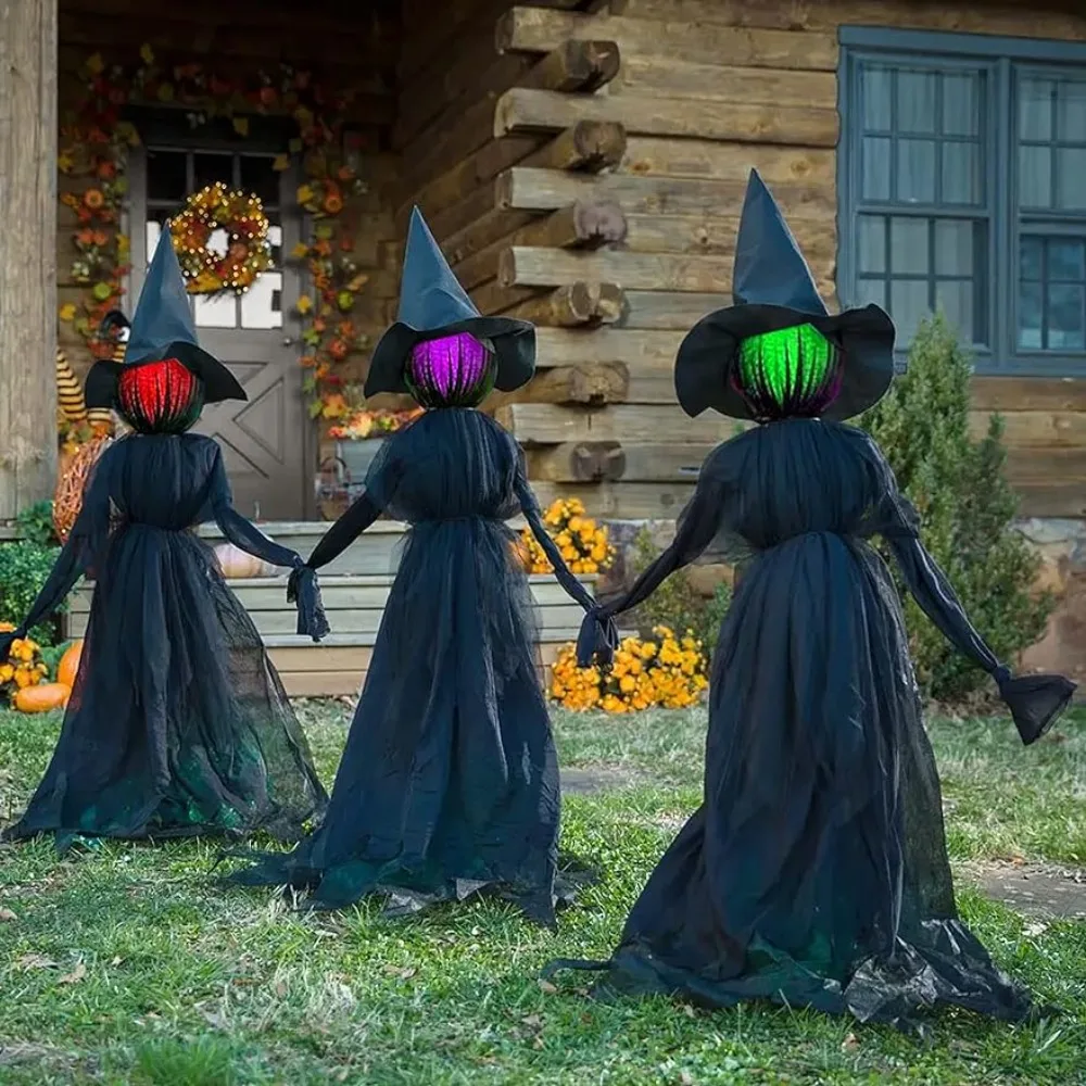 

Украшения на Хэллоуин, набор из 3 светящихся ведьм на Хэллоуин с колышками для наружного сада, двора, газона, Декор для дома с привидениями, 6 футов
