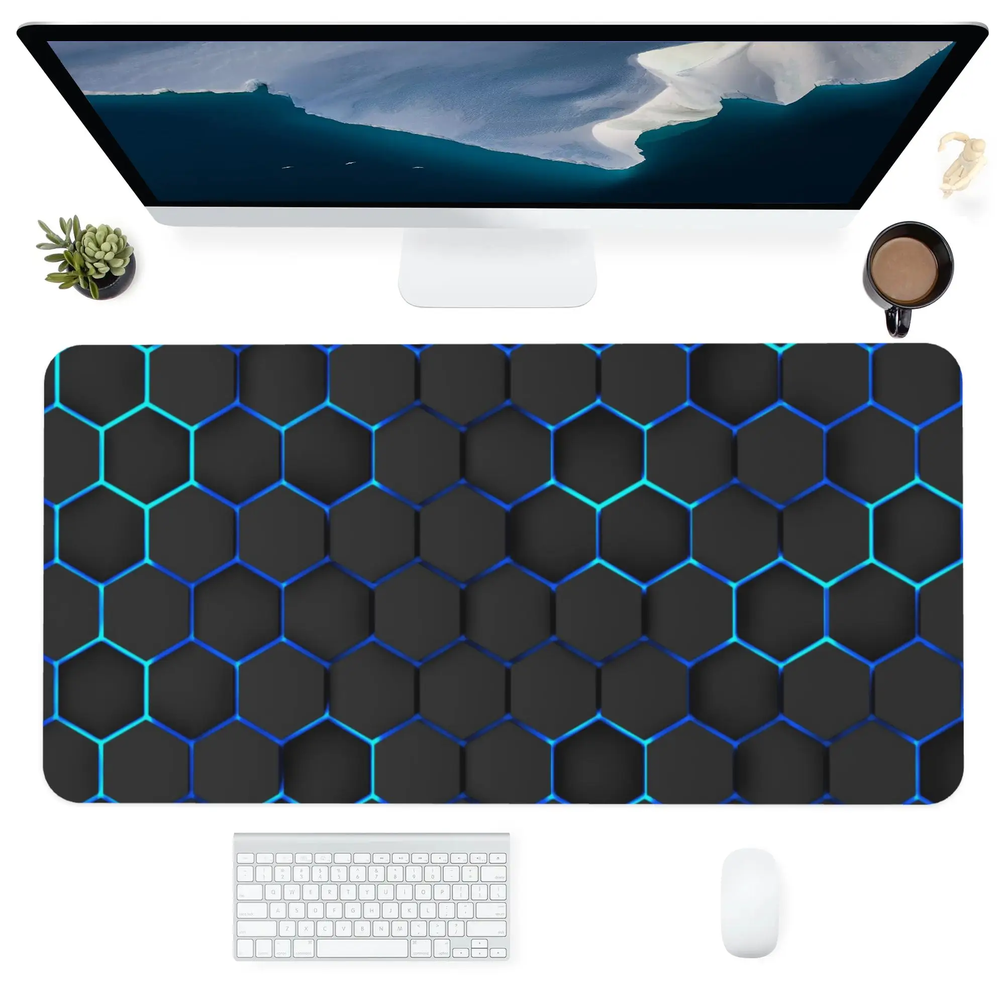 

Keyboard Computer Office Supplies Accessories MousePad Durable Personalized Desk Pads Mats Blue Dazzling Honeycomb Plaid Pattern