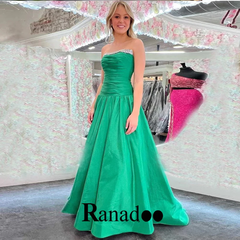 

Ranadoo Pleats Strapless Evening Dresses For Wedding Rhinestone A Line Satin Court Train Lacing Up Formal Evening Made To Order