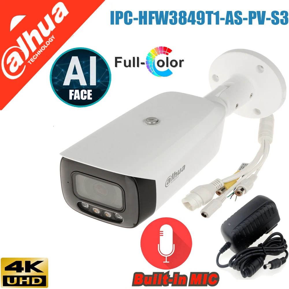 

original Dahua 4K IP Camera IPC-HFW3849T1-AS-PV-S3 8MP Full-color Active Deterrence Fixed-focal Bullet WizSense Network Camera