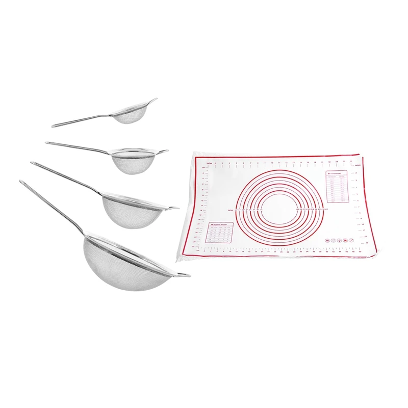 

HOT-5 Pcs Kitchen Accessories: 1 Pcs Baking Mat Sheet 60X40cm Bakeware Liner Pad & 4Pcs Colander Strainer Set 7/12/16/22 Cm