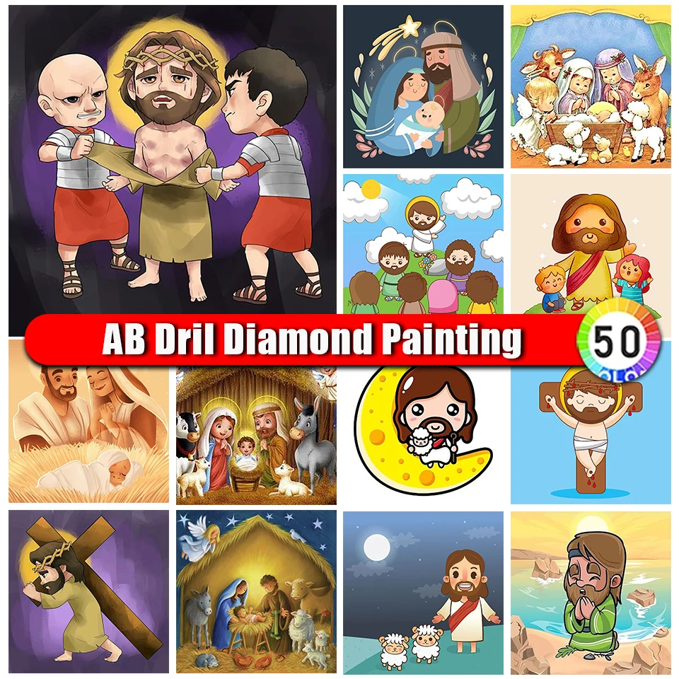 

Zipper Bag 5D AB Diamond Painting Jesus Diy Diamond Embroidery Mosaic Cartoon Square Round Cross Stitch Rhinestone Home Decor