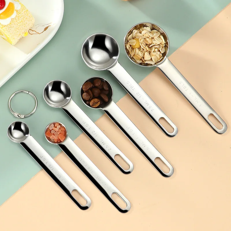 

7Pcs Stainless Steel Spoons Multi Purpose Measuring Tools PP Baking Accessories Stainless Steel Handle Kitchen Accessories