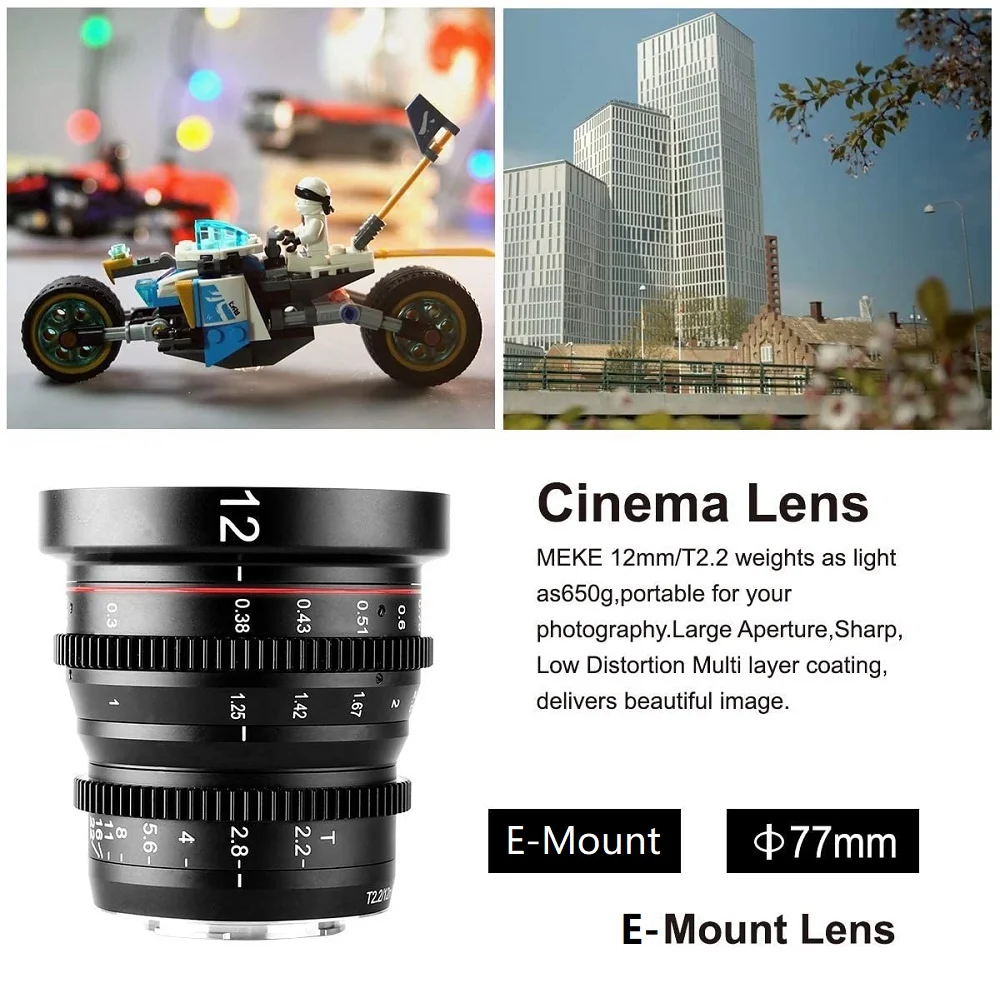 Объектив Meike 12 мм T2.2 с ручной фокусировкой и низким уровнем искажений 4K Cine для Olympus